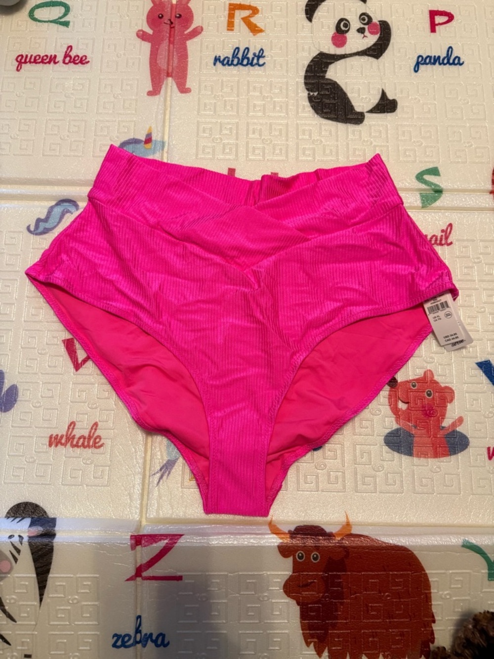 American Eagle Outfitters High-Waist Ribbed Bikini Bottoms - Hot Pink